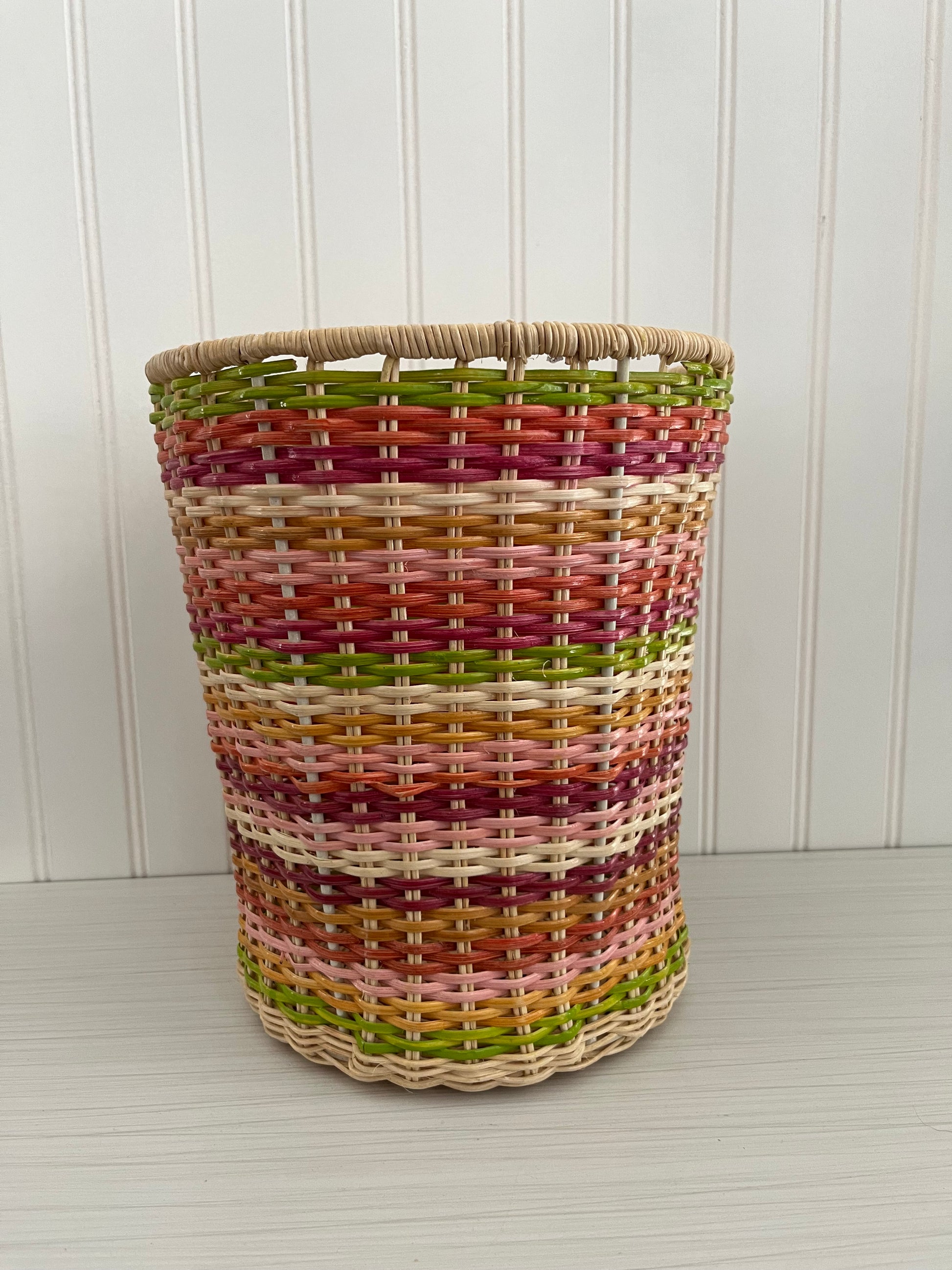 Vintage Multi-Striped Colored Rattan Basket - – Call Me Old Fashioned ...