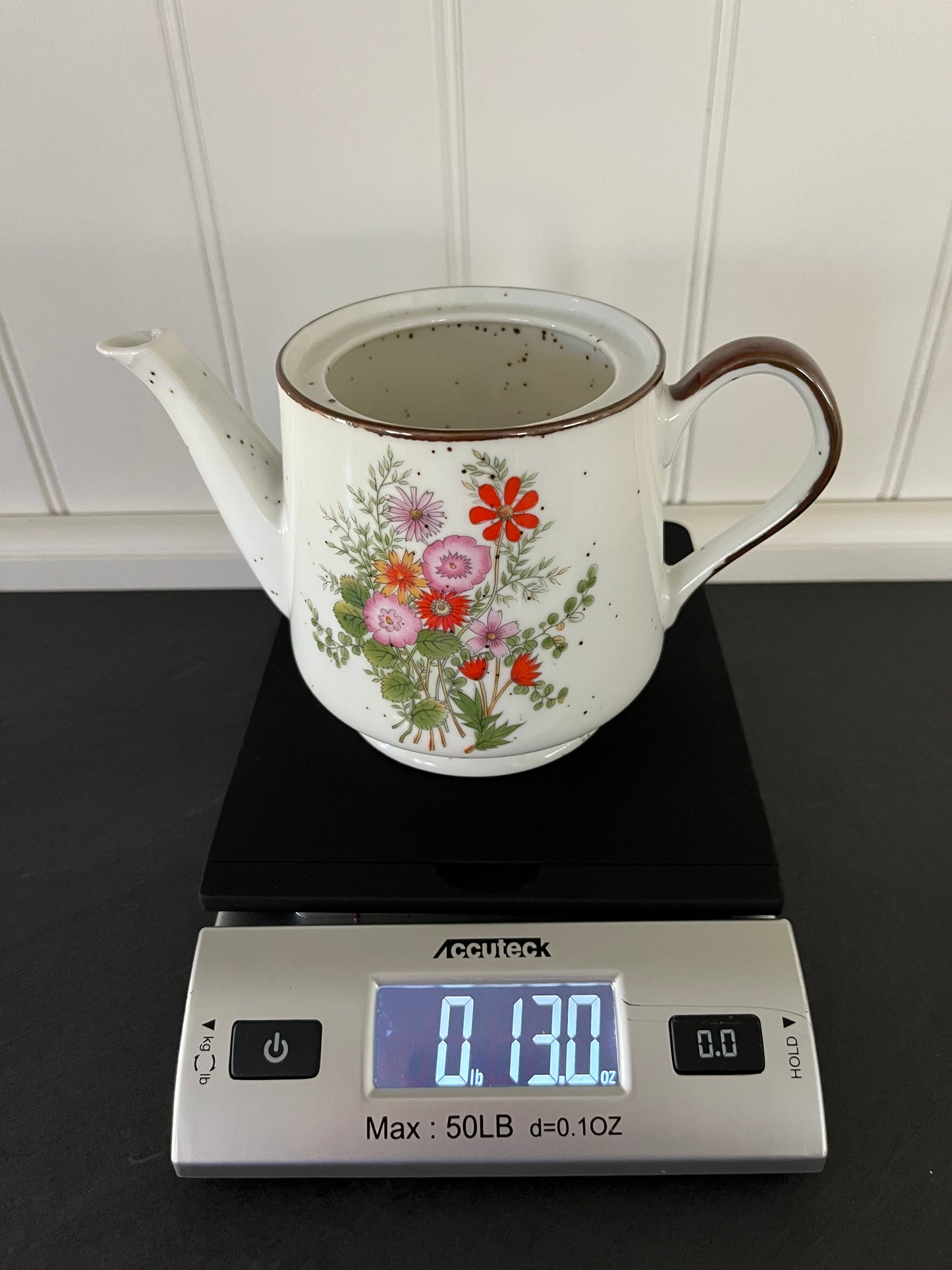 Vintage 1970s Japanese Stoneware Revival Teapot (No Lid) Vase with Wildflower Motif