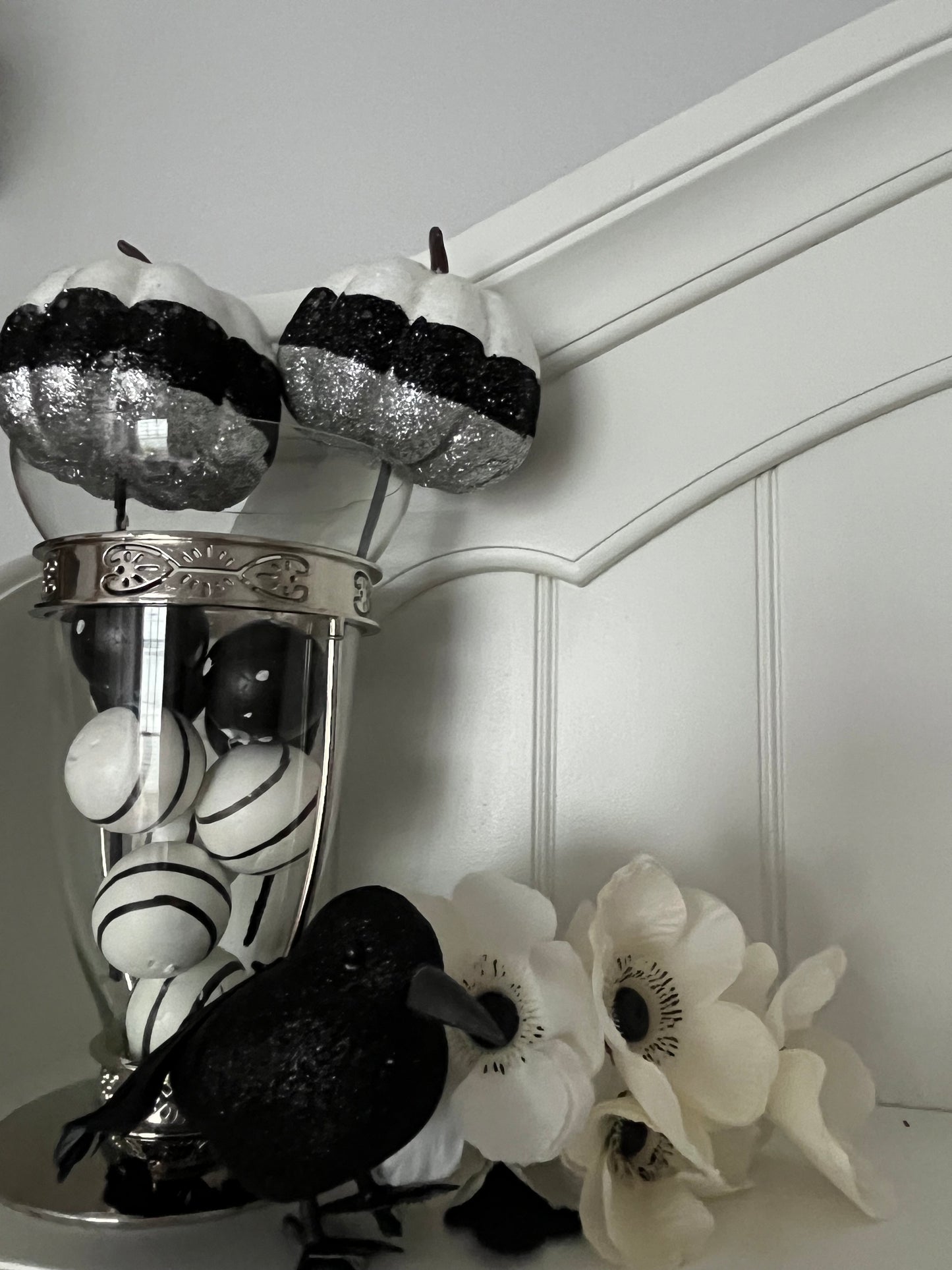 Vintage FTD Silver-Trimmed Glass Vase — Footed Hurricane-Style Centerpiece, c. 1960s