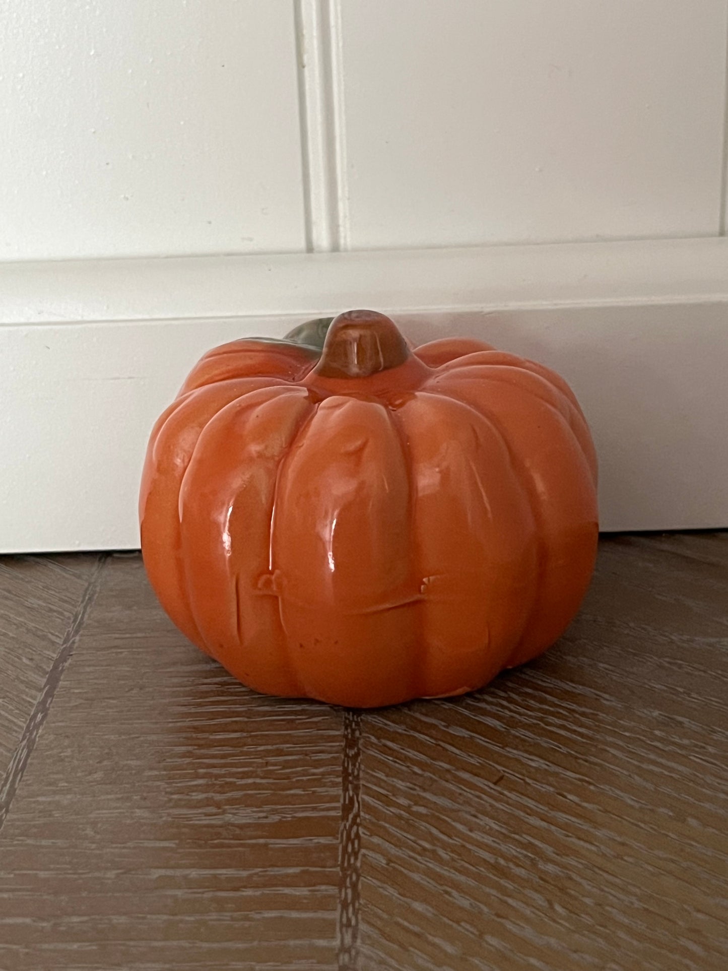 Mini 2” x3” Glazed Orange Ceramic Pumpkin | Curated Shelf, Tiered Tray & Trinket Display Décor