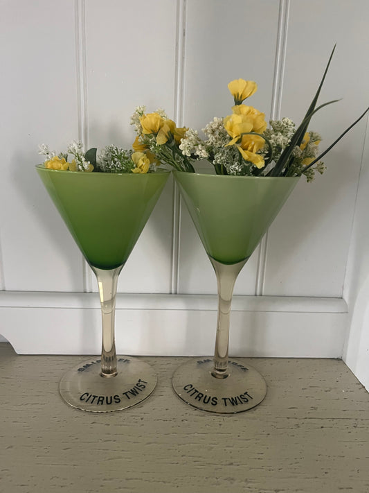 Pair of a Promotional Martini Glasses – Frosted Green Cocktail Set (2000s)