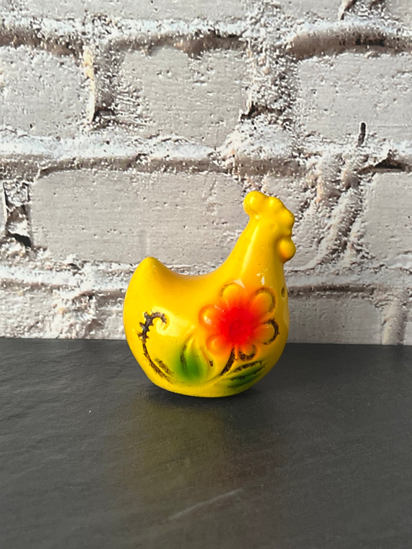 Lone Vintage Yellow Floral Ceramic Chicken  Shaker / Japan Farmhouse Kitchen 1960s