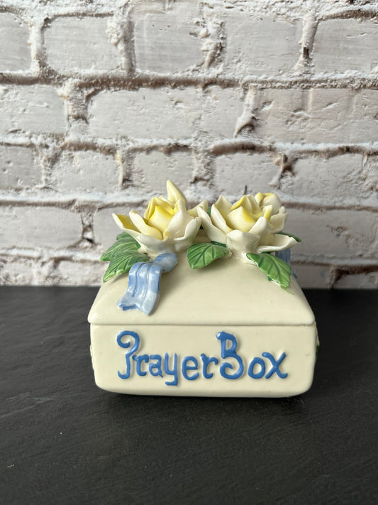 Vintage 1990’s Porcelain Capodimonte-style Yellow Rose Flowers “Prayer Box” Floral Trinket Box, Cottagecore Decor,