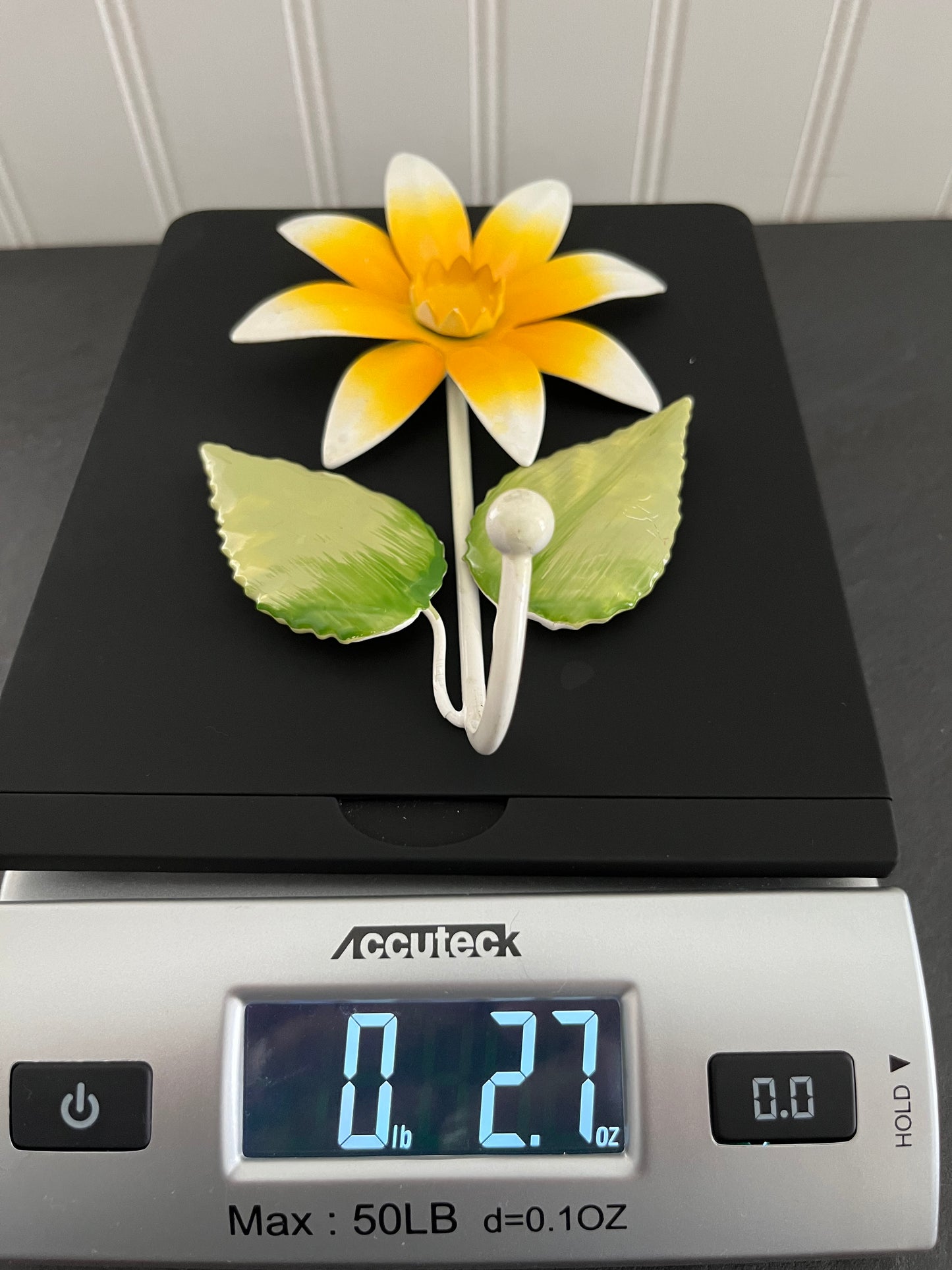 Vintage c. 1970s Toleware Metal Flower Hook - Retro Seventies Daisy Design