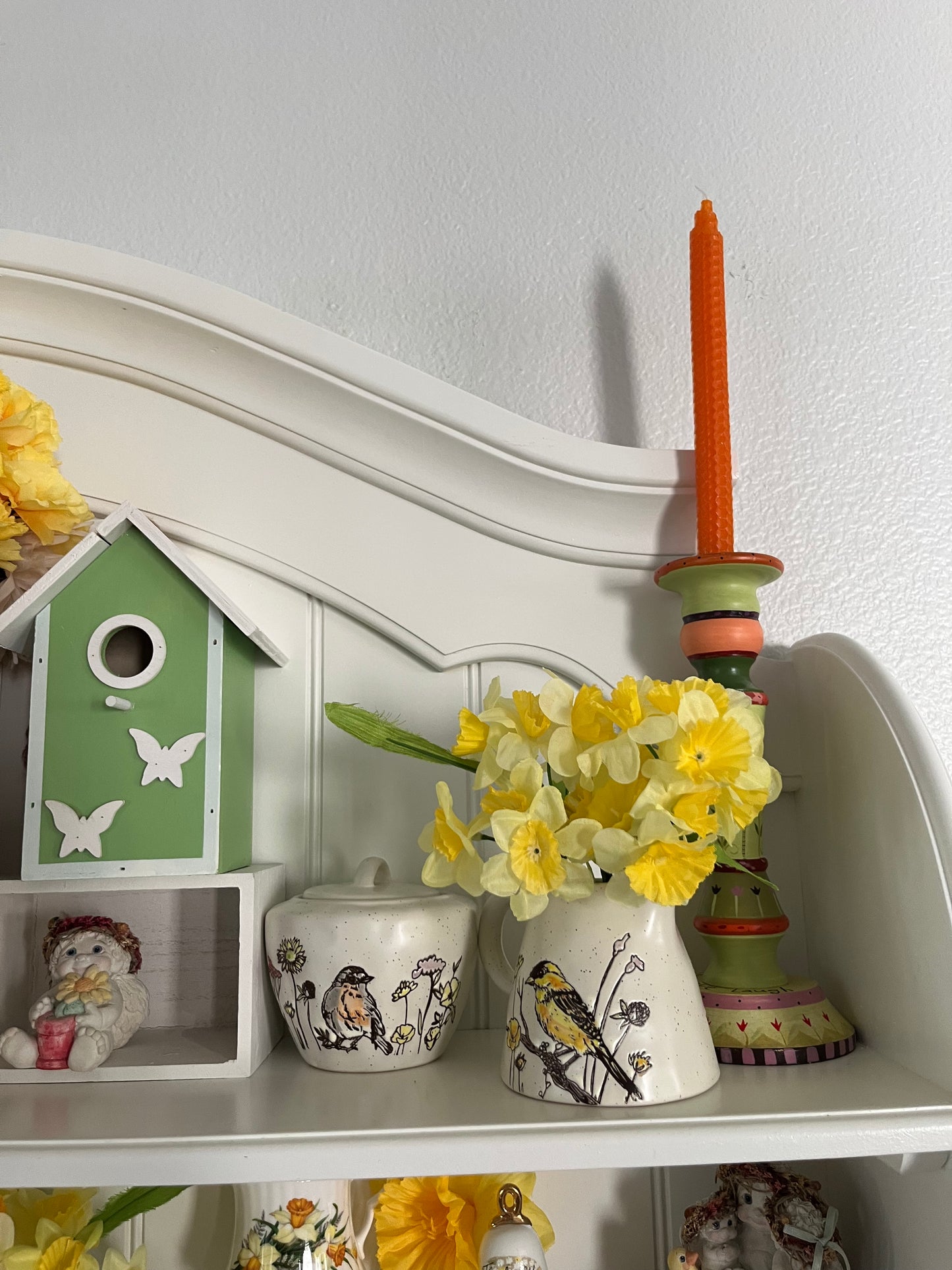 Vintage Style Adorable Small Green Birdhouse with butterfly appliqués