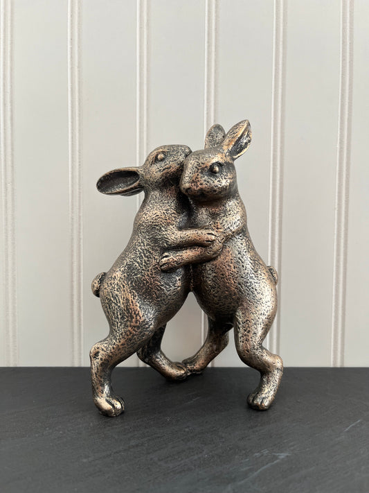 Dancing Bunnies Figurine Sagebrook Polyresin Pitted Copper Bronze Style
