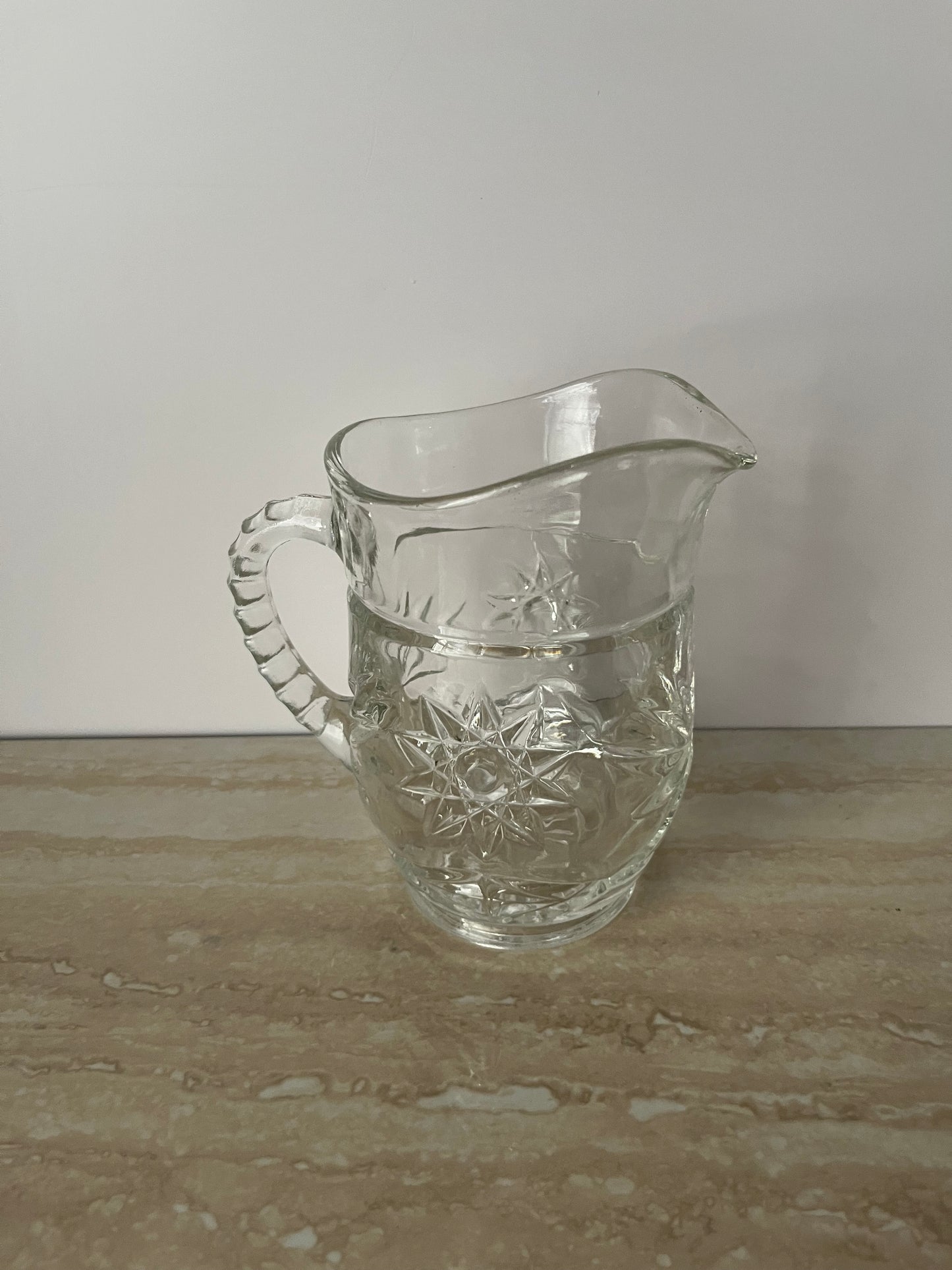 1960s Anchor Hocking Prescut Star of David Small Glass Pitcher – Early American Pressed Glass (EAPC) Creamer / Syrup Pitcher