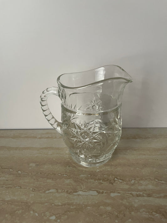 1960s Anchor Hocking Prescut Star of David Small Glass Pitcher – Early American Pressed Glass (EAPC) Creamer / Syrup Pitcher