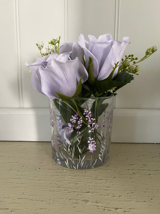 Lavender Floral Glass Candle Vessel | Cottagecore Wildflower Decor Vase