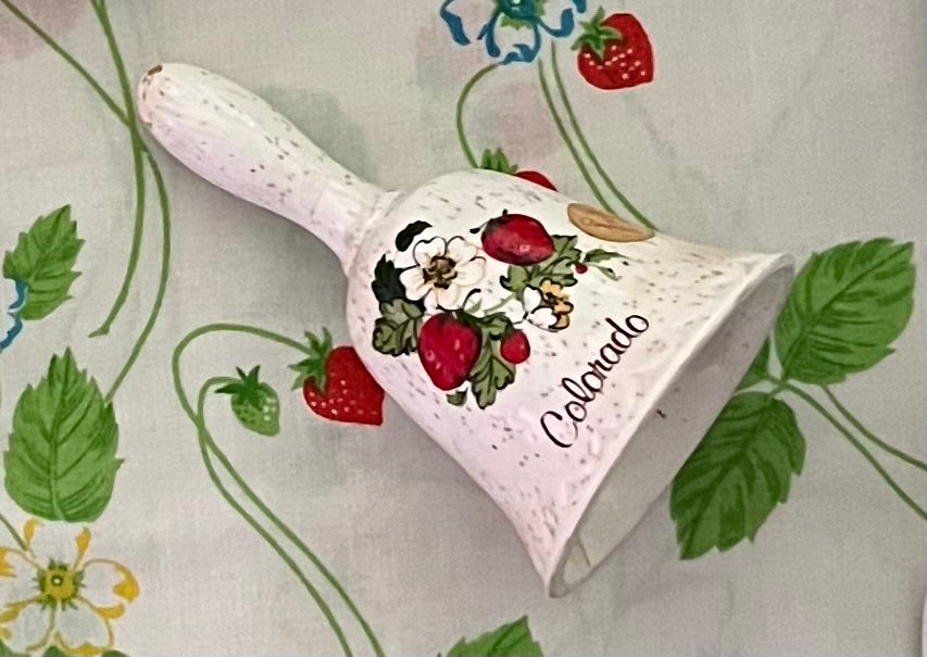 1970’s Vintage Wild Strawberry Blossom Flower Vine Treasure Craft Style Bell - Colorado Ceramic Souvenir Gift, Retro Bell