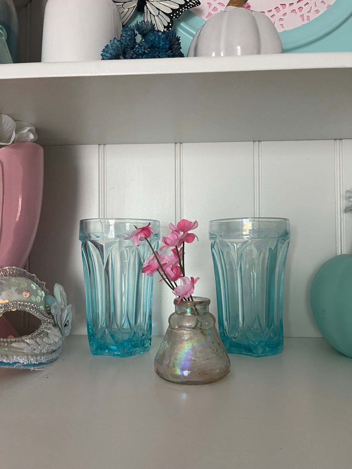 Antique Iridescent Clear Glass Ink Bottle — Late 1800s to Early 1900s Writing Desk Collectible