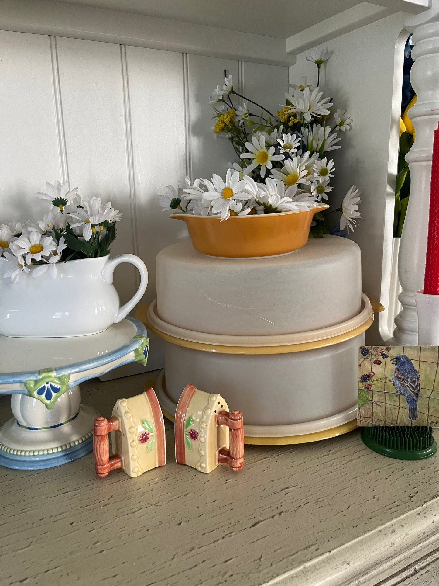 Vintage Ceramic Flat Iron Salt & Pepper Shakers – Hand-Painted Floral Motif (c. 1970s, Japan)
