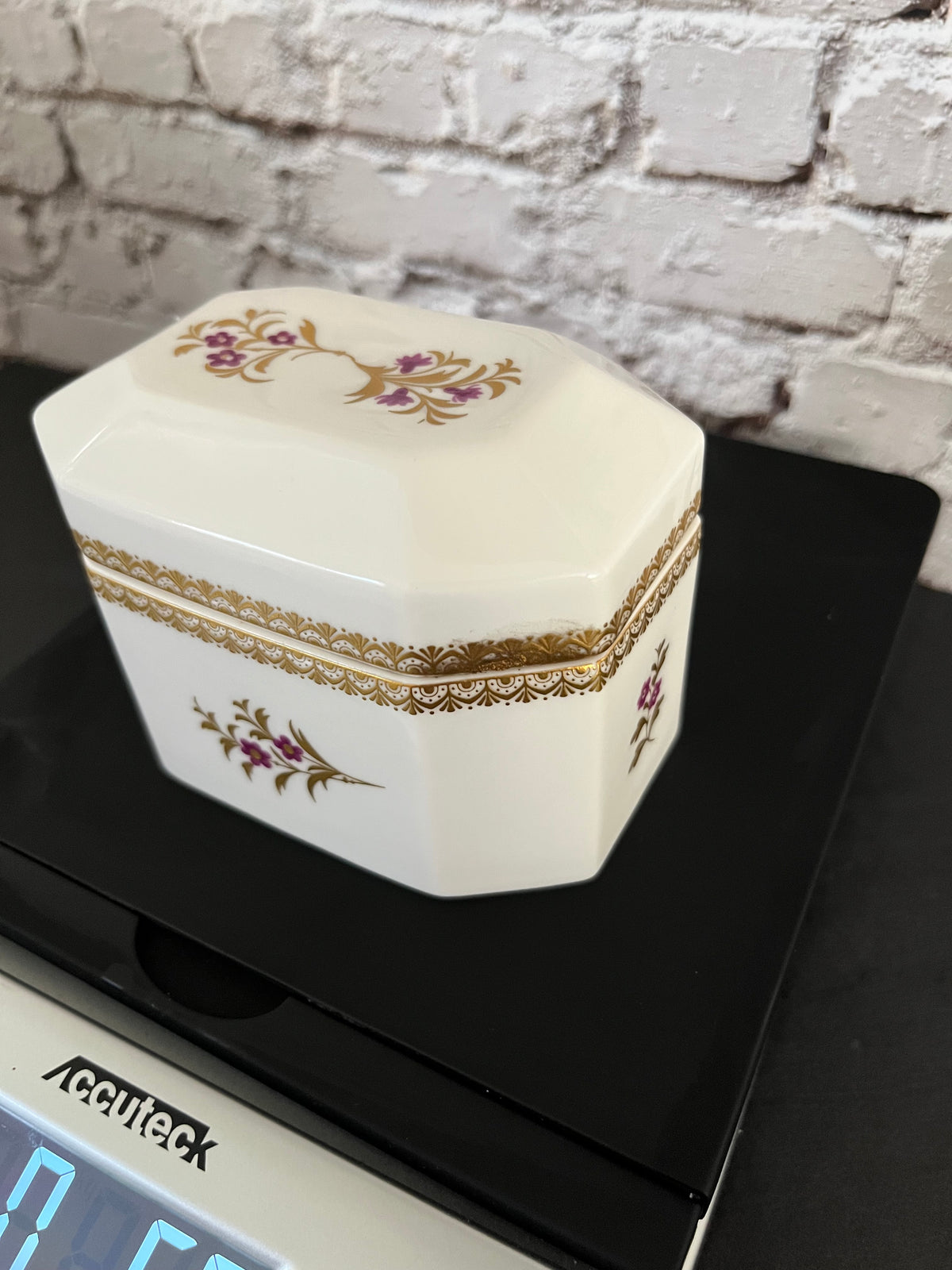 Royal Worcester Purple & Gold Floral Trinket Box – Bone China, Pattern 3853