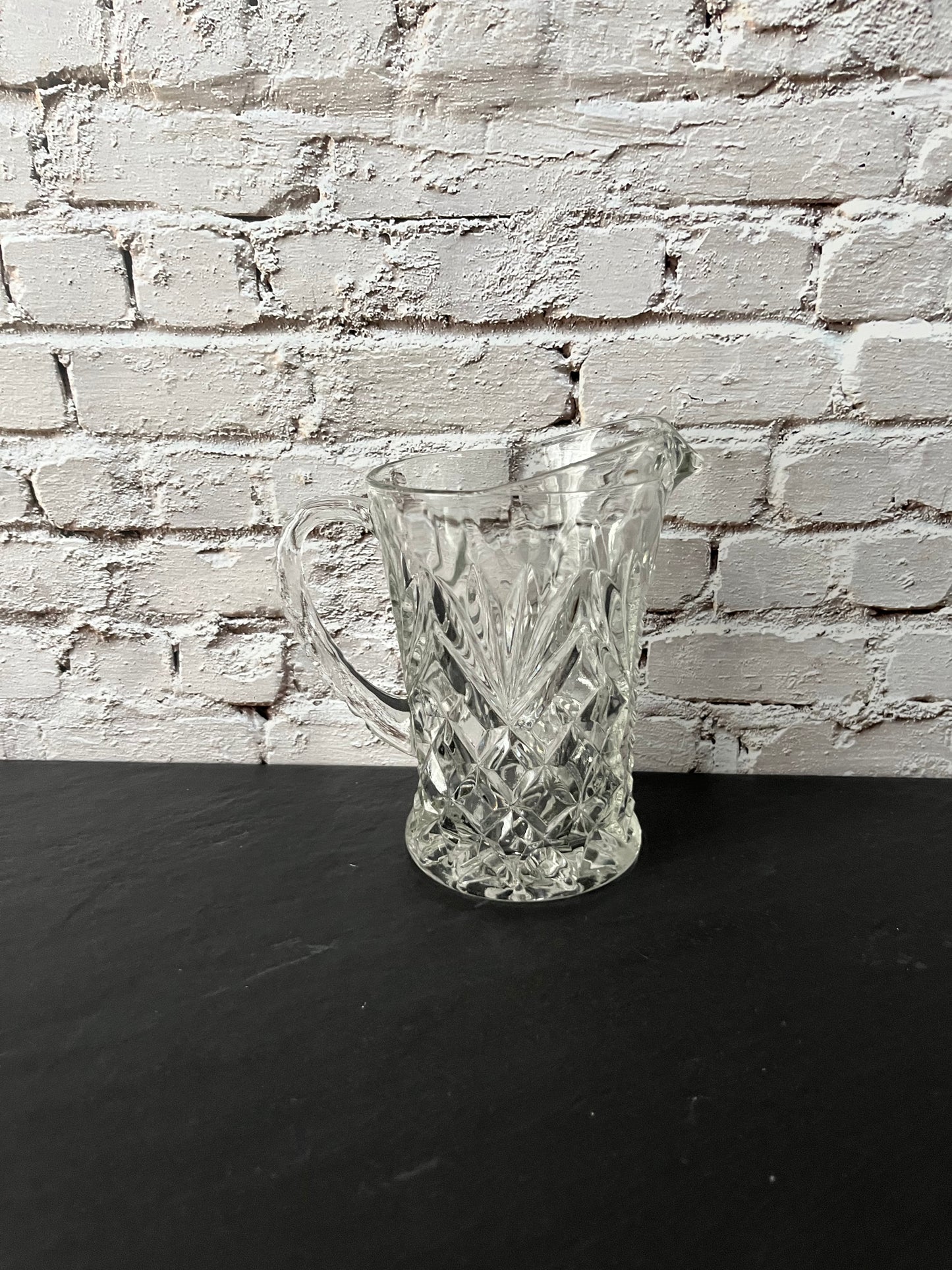 Vintage Anchor Hocking Prescut Pineapple & Fan Glass Creamer Pitcher – Early American Pressed Glass – 1960s Hospitality Pattern