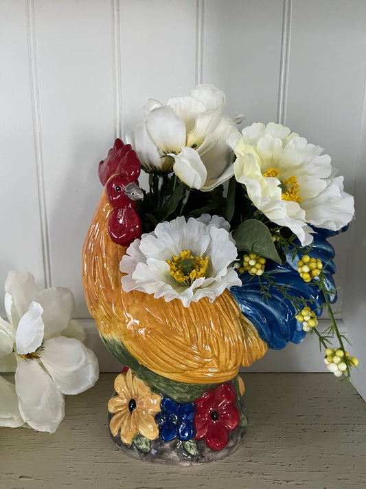Retro 2000s Cracker Barrel Hand-Painted Ceramic Rooster Utensil Holder – Farmhouse Kitchen Décor