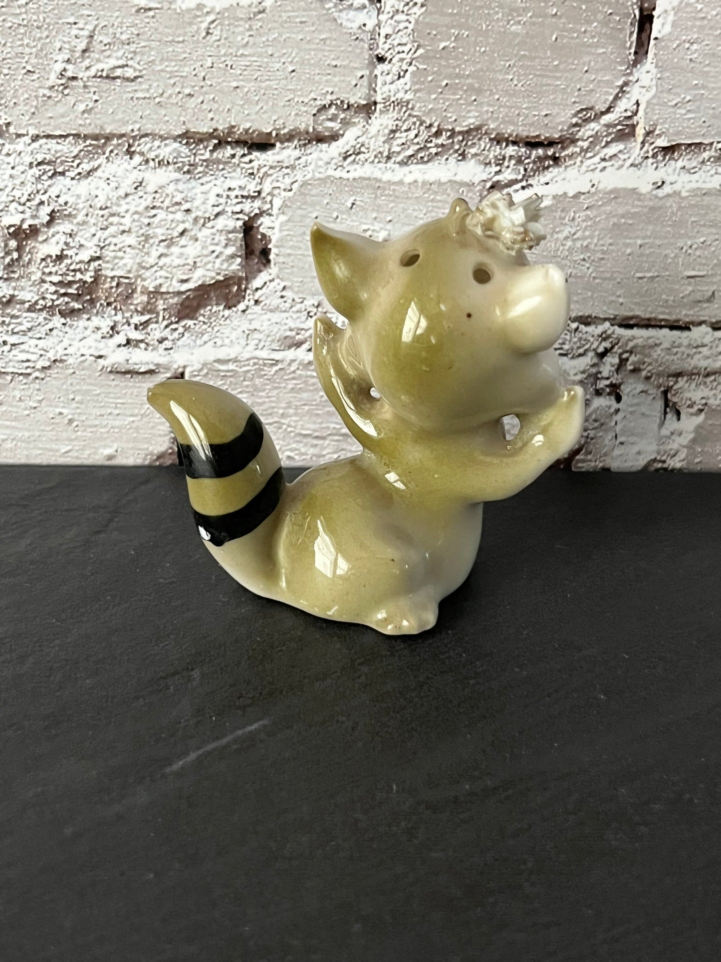 Vintage 1950s Spaghetti Ceramic Anthropomorphic Raccoon Salt Shaker