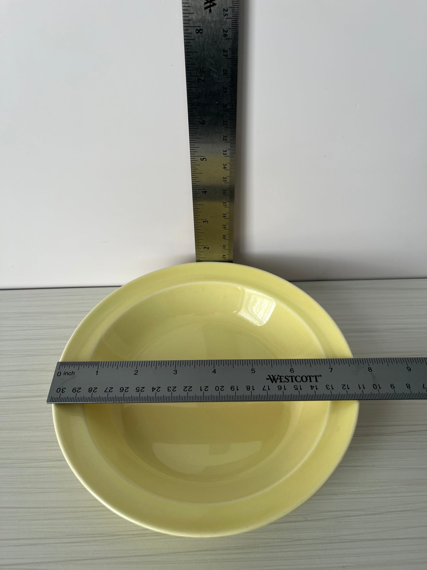 Vintage 1940s Lu-Ray Pastels Yellow 8” Rimmed Soup Bowl – Taylor, Smith & Taylor – Art Deco American Pottery