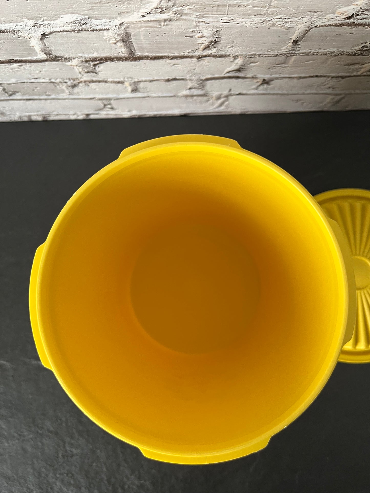 Vintage Tupperware Yellow Canister w/ Lid, Floral Scroll Design, Retro Kitchen Storage Container 1970s