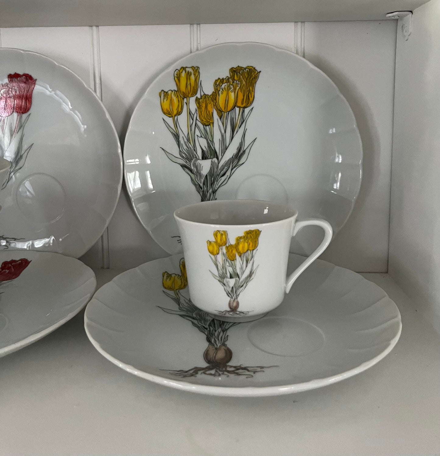 2 Vintage Yellow  Snack Plate & 1 Tea Cup Set Tulip by SEYMOUR MANN Botanical Modern Fine China