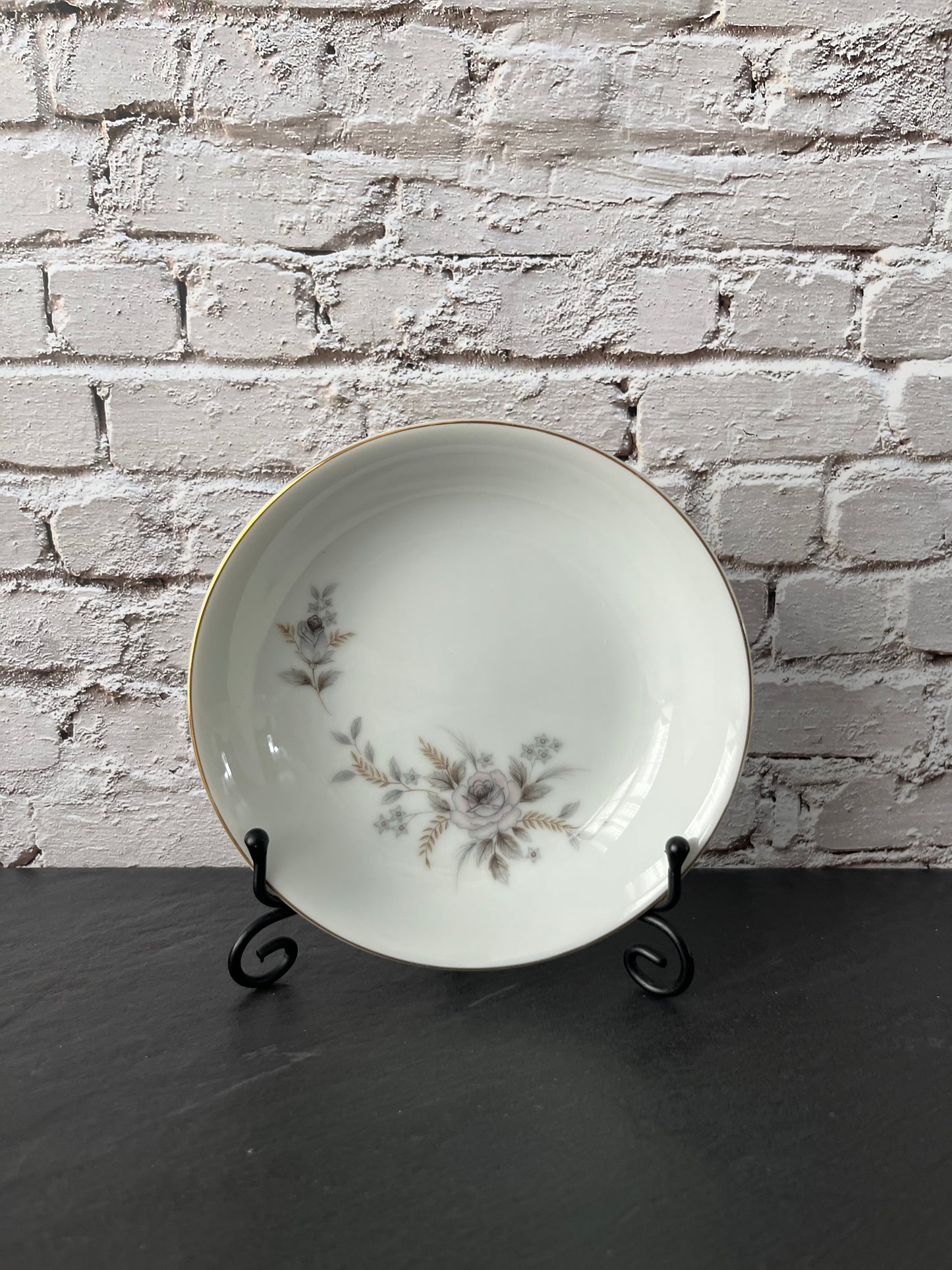 Vintage 1950s Arlen Fine China “Tivoli” Fruit / Dessert Bowl– /Made in Japan – Gold Rim Gray Rose