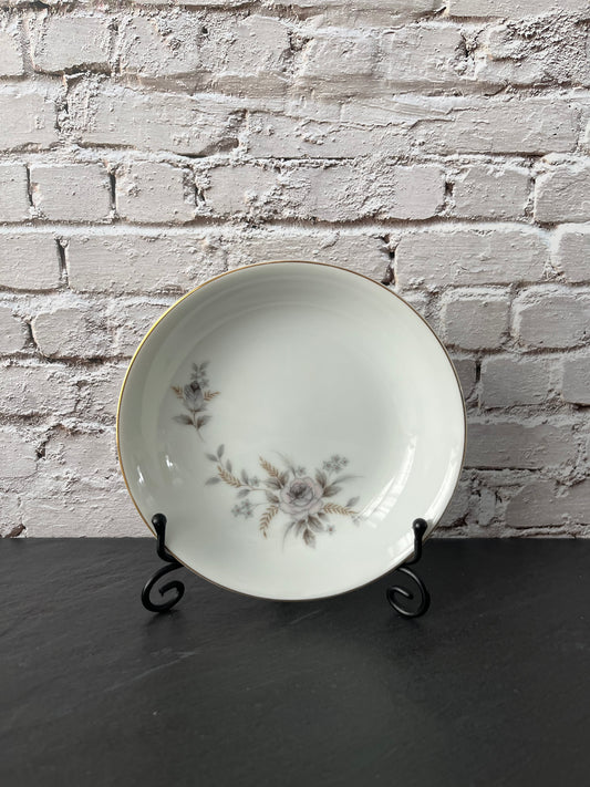 Vintage 1950s Arlen Fine China “Tivoli” Fruit / Dessert Bowl– /Made in Japan – Gold Rim Gray Rose
