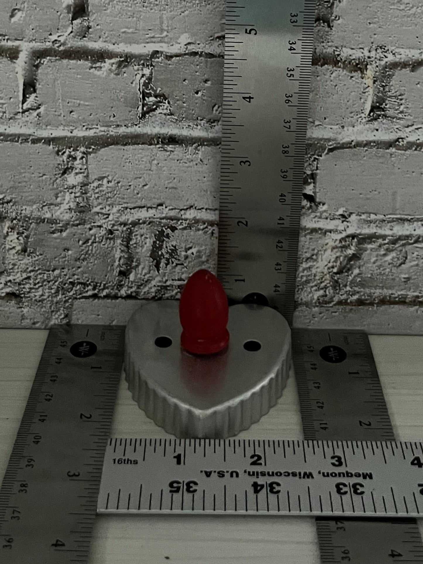 Vintage 1940s Aluminum Heart Cookie Cutter with Red Wooden Handle