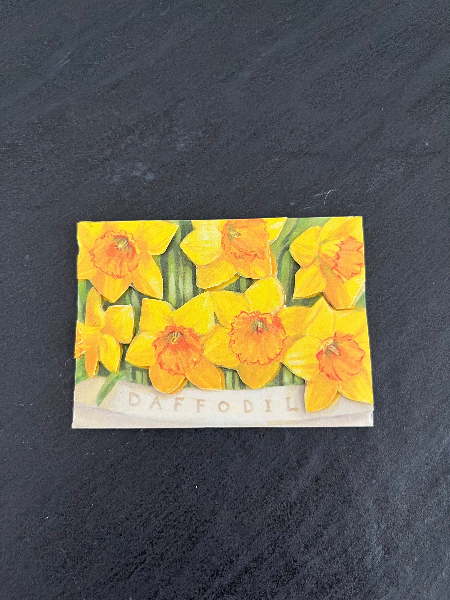 Art Card Modern 2010 Original Mixed Media with Yellow Flower Daffodil Application