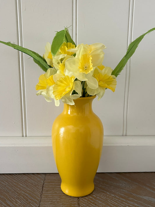 Vintage Bright Sunshine Yellow Ceramic Vase – Gloss Glazed Bud Vase, Cottagecore Decor Accent (1970s–1980s