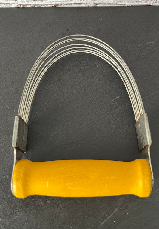 Vintage Androck “Rapid Shortening Mixer” Pastry Blender, c. 1940s Yellow Painted Wood Handle, Dough Cutter Baking Tool, Sunnyvale Yellow Kitchen