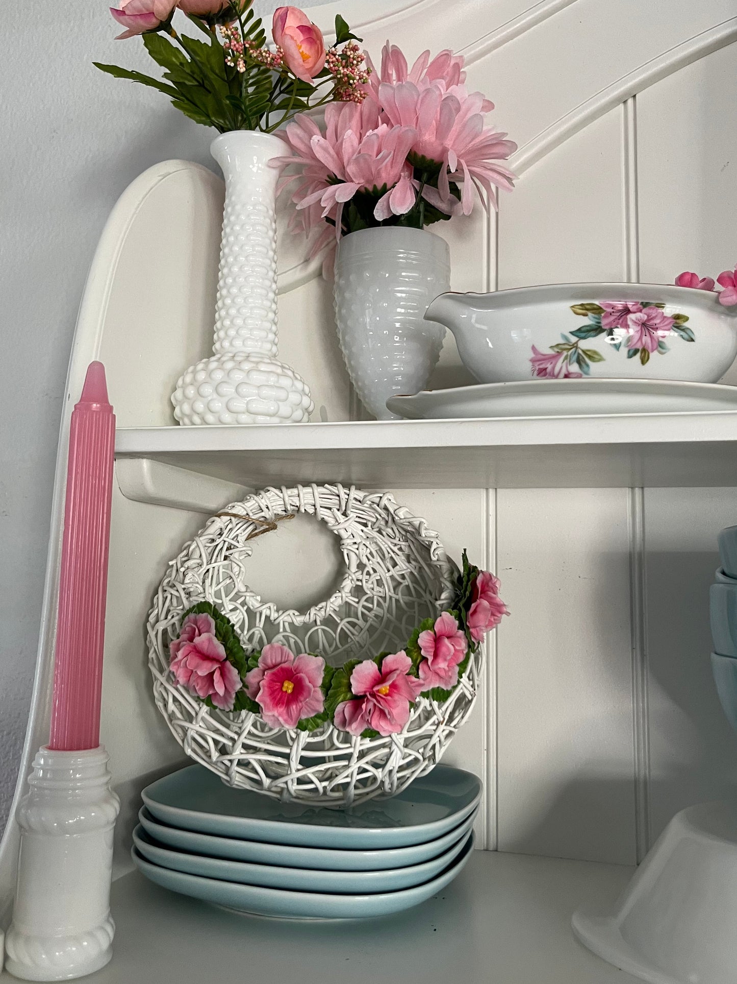 Vintage 1950s-60s  Milk Glass Farmhouse Rope Spice Shaker | White Milk Glass