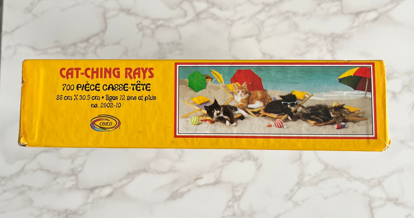 Vintage Cat Beach Scene 700 Piece Late 1990s Ceaco “Cat-Ching Rays” Long Shot Jigsaw Puzzle —