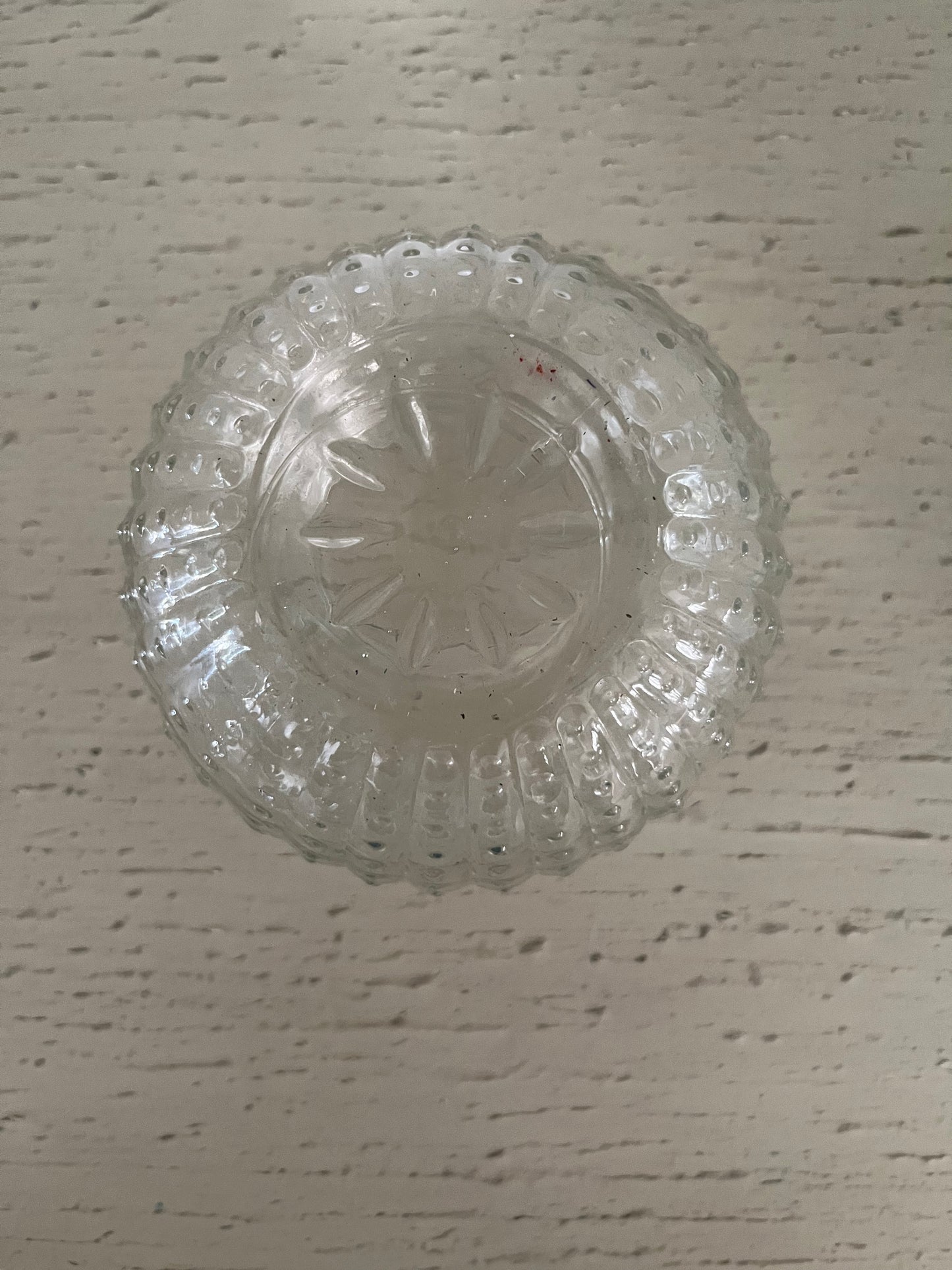 Mid-Century Hobnail Pressed Glass Rose Bowl,Jar with Metal Flower Frog Lid – Daisy Relief Design | c. 2003