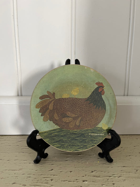 Vintage CoasterStone Warren Kimble Country Hen Art Coaster — 1990s Folk Art Farmhouse Decor