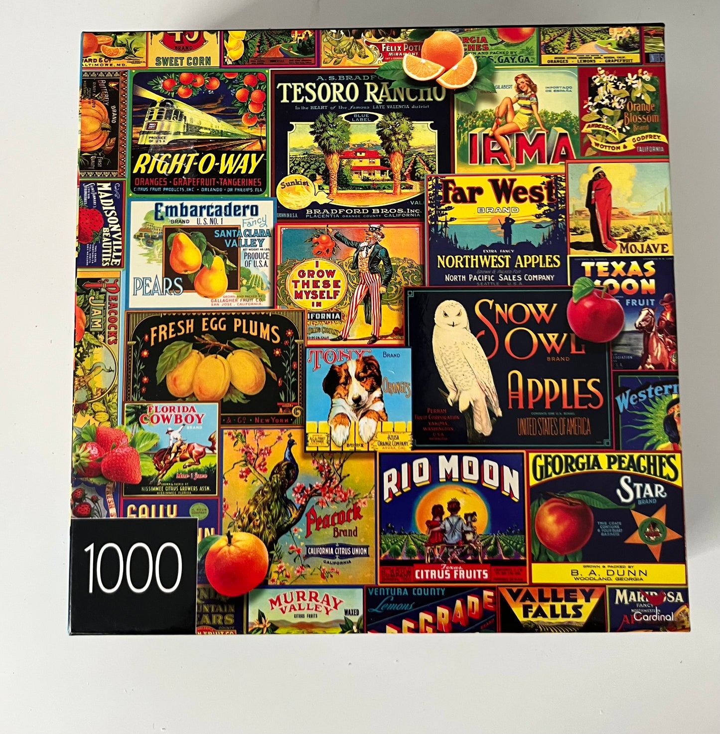 Vintage Style Fruit Crate Label Collage 1000-Piece Puzzle (2010s) – Retro Produce Advertising Art