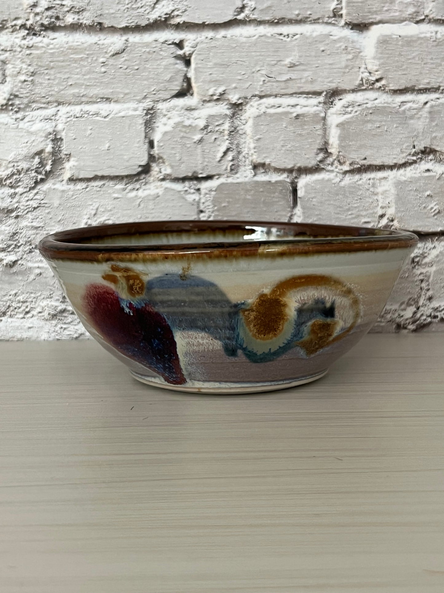 Studio Art Pottery Bowl – Signed Mike Grafa – Hand-Thrown Texas Stoneware – Abstract Glaze – 1990s–2000s