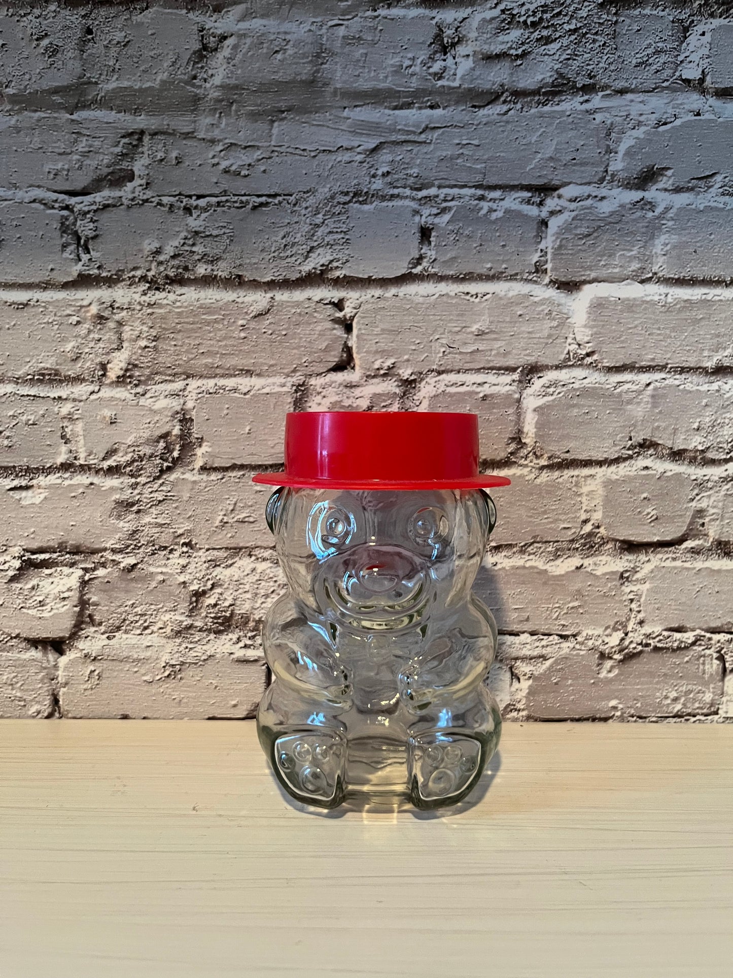 Vintage Glass Anthropomorphic Teddy Bear with Red Hat Lid German Jam Jar