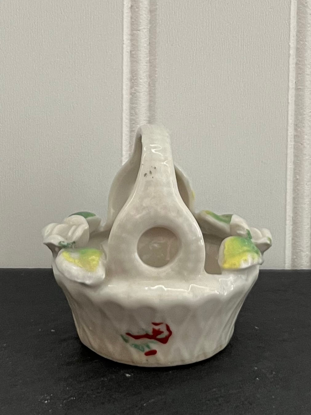Vintage c. 1960s Japan Porcelain Floral Basket Trinket Dish | Mini Cottagecore Basket Decor