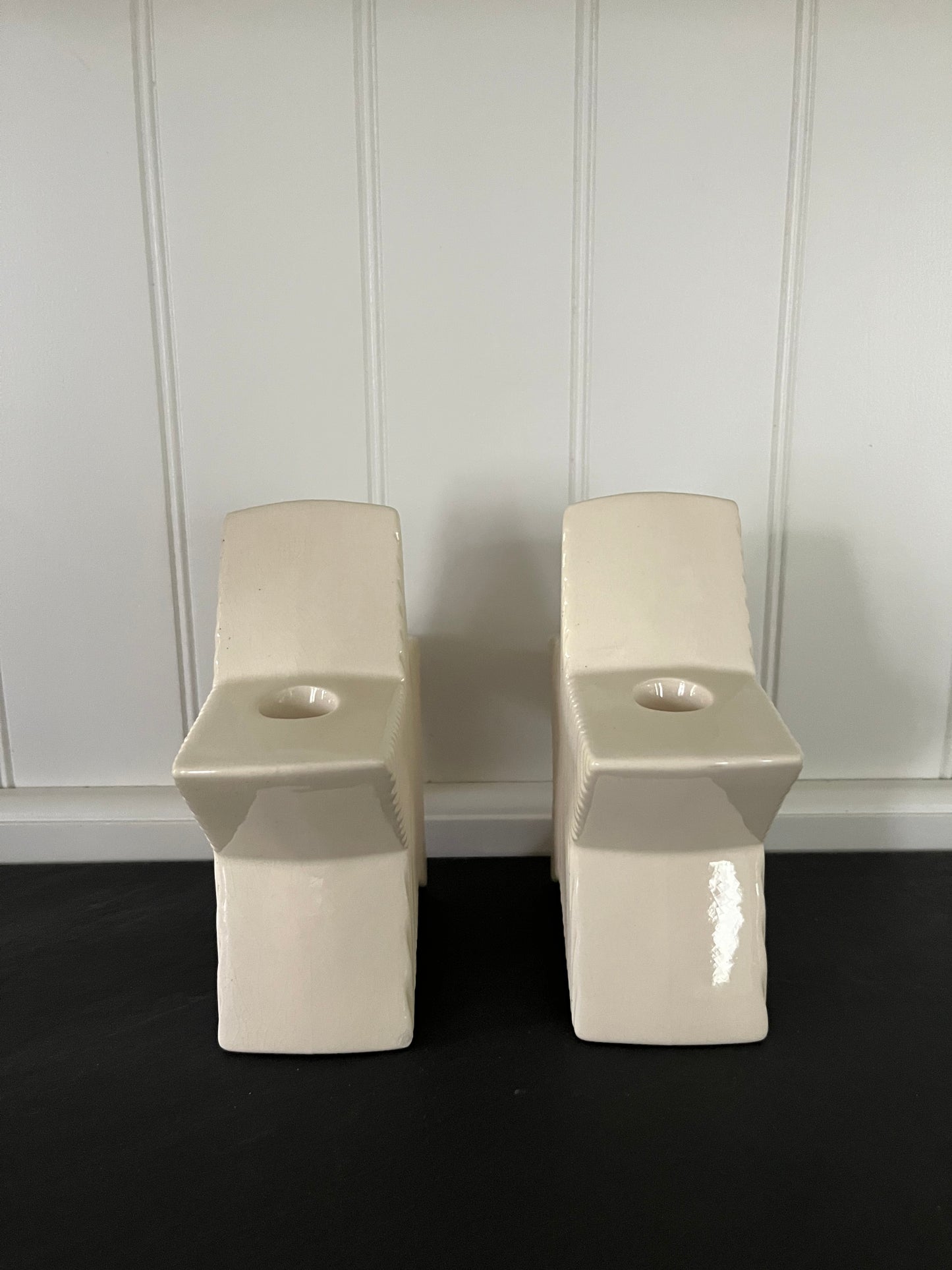 Pair Vintage 1950’s Royal Windsor Style Ivory Star Planter Candle Holders – Mid Century Modern