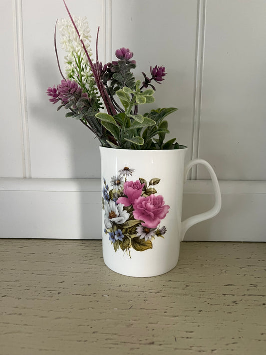 Vintage c 1980’s Formalities by Baum Bros Bone China Floral Mug | Made in England Cottagecore Tea Cup | Pink Rose & Blue Floral Coffee Mug