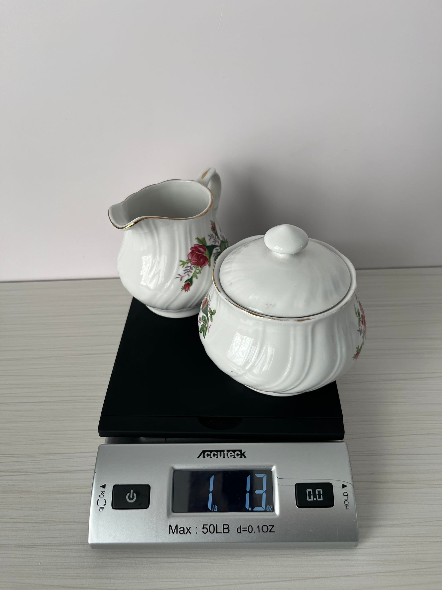 Vintage 1990s Lynns Fine China Rose Creamer & Lidded Sugar Bowl Set – Embossed Ivory with Gold Trim