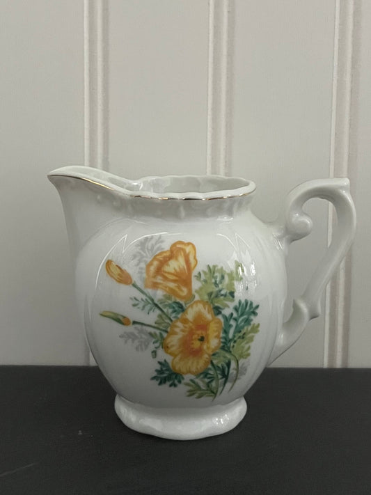 Vintage Ceramic Creamer with Yellow Flowers and Gold Accents - Made in Japan