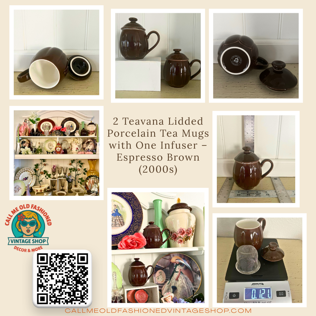 2 Teavana Lidded Porcelain Tea Mugs with One Infuser – Espresso Brown (2000s)