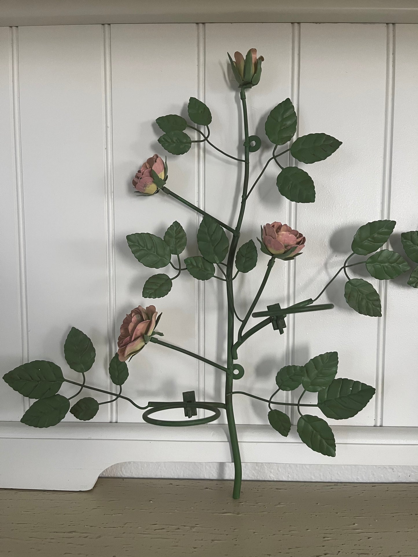 Vintage metal rose wall sconces with integrated votive candle holders /–1980s