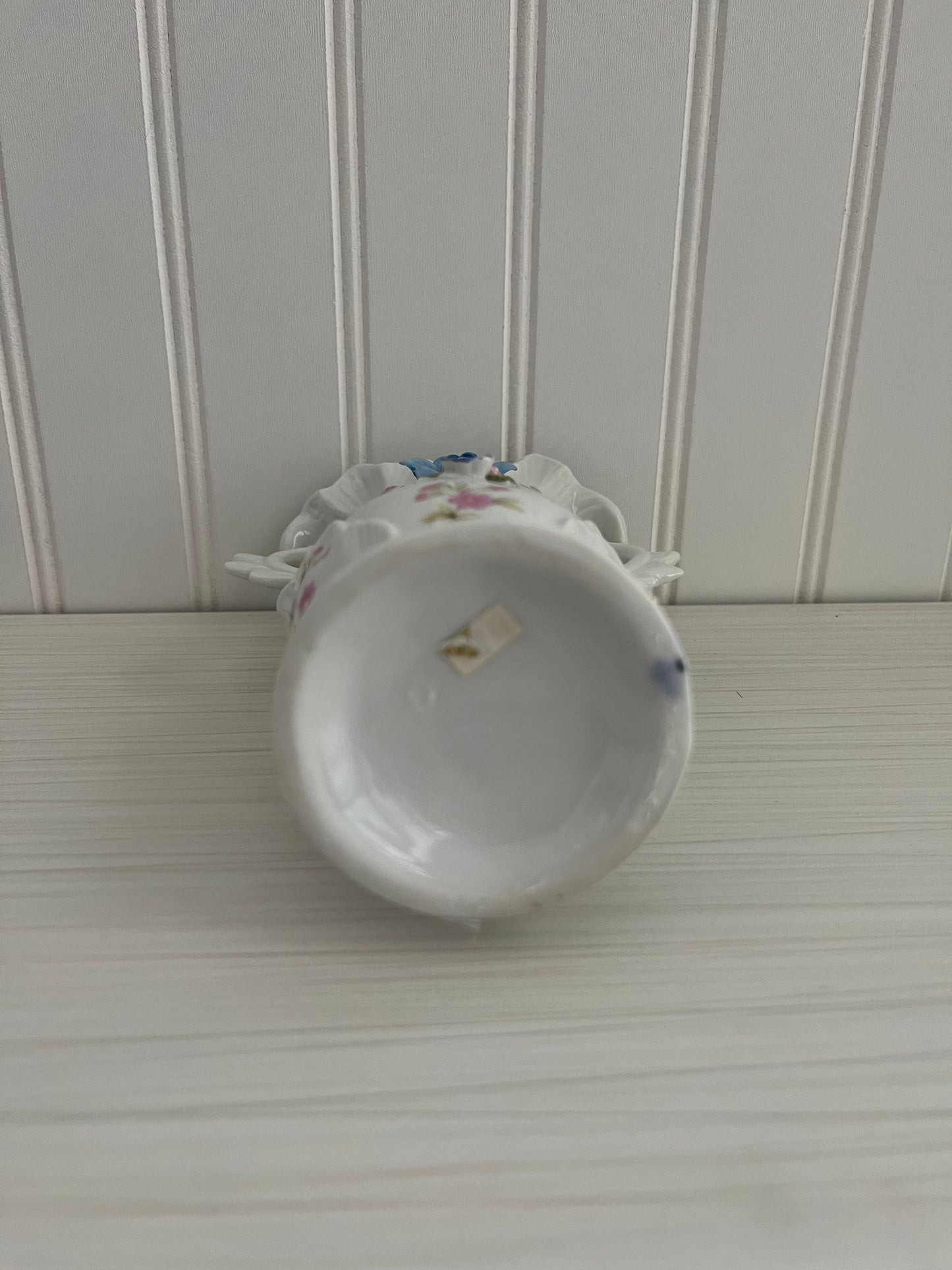 Vintage Victorian Style Fancy Double Handled White Porcelain Vase with 3D Hand-Painted Capodimonte Style Flowers -