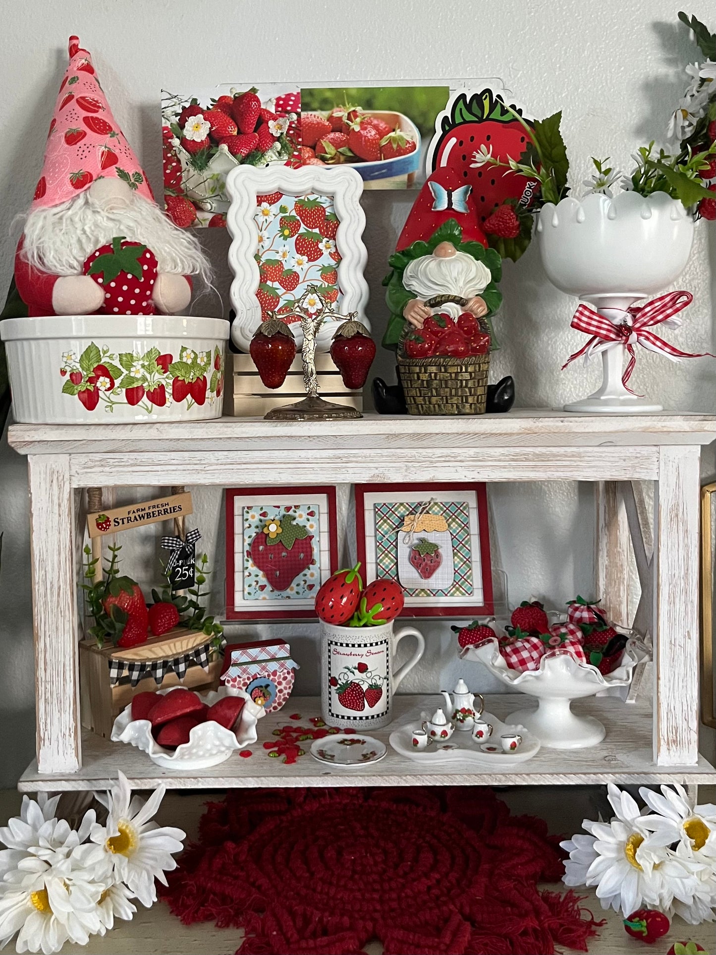 Handmade Fresh Farm Strawberries Sale Booth Stand - Rustic Tiered Tray and Kitchen Decor