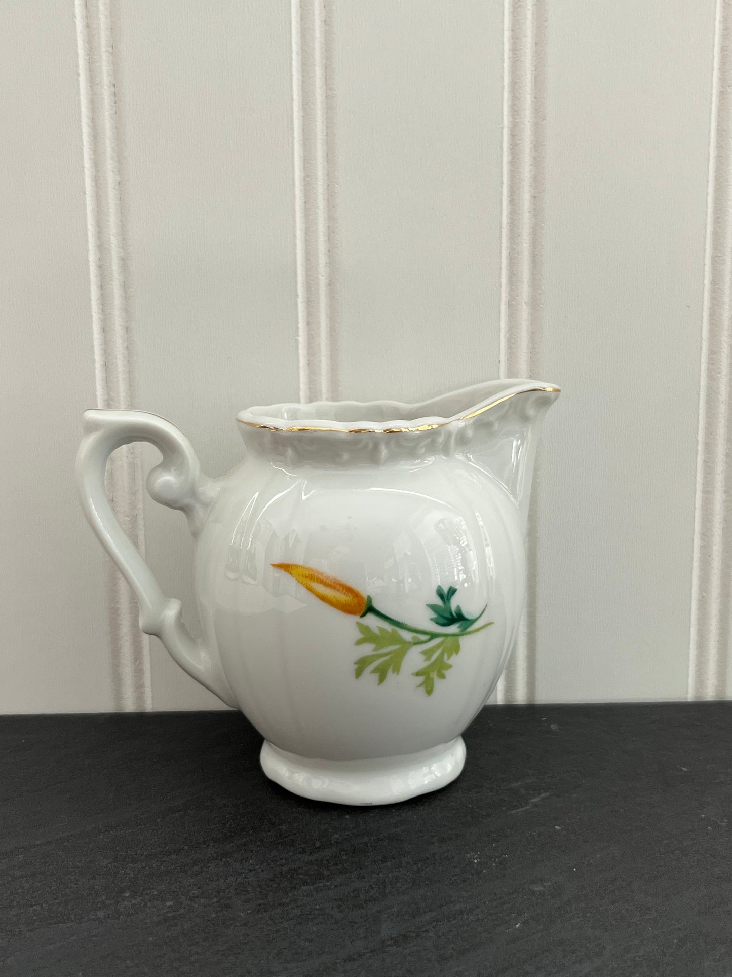 Vintage Ceramic Creamer with Yellow Flowers and Gold Accents - Made in Japan