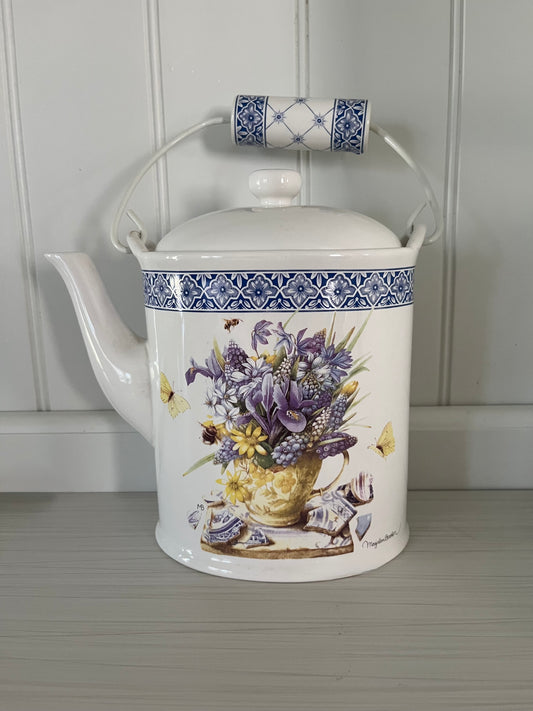 Vintage c. 1980s Hallmark Nature’s Sketchbook Ceramic Teapot with Blue Floral Trim & Wildflower Bouquet Design | Cottagecore Kitchen Décor