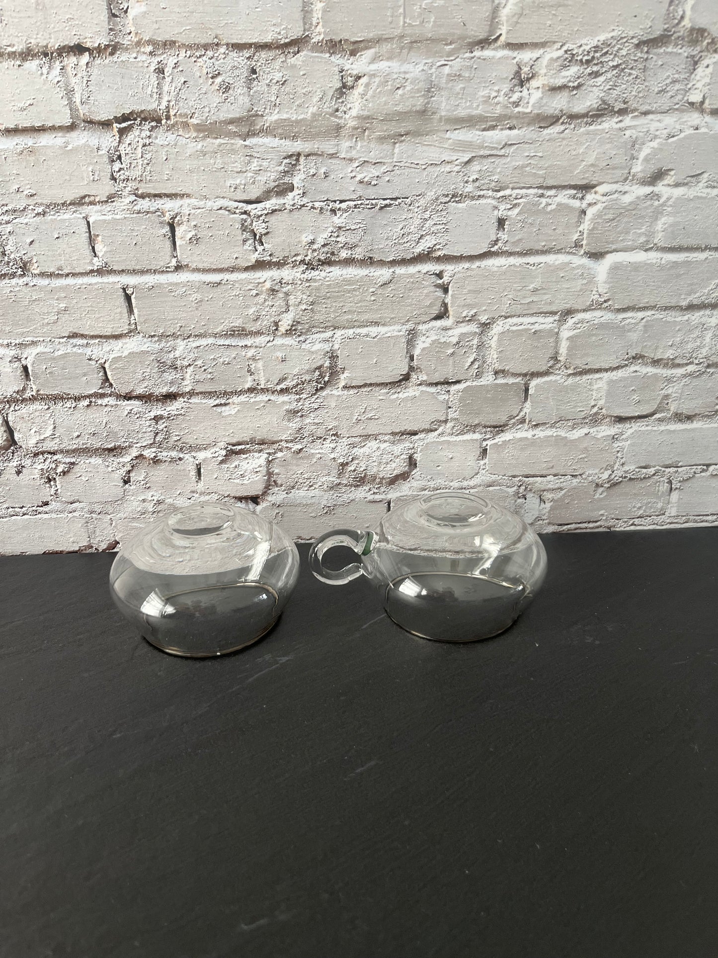 Vintage 1970s Stackable Clear Glass Creamer & Open Sugar Bowl Set with Silver Rim – Mid Century Modern Coffee Bar Serveware