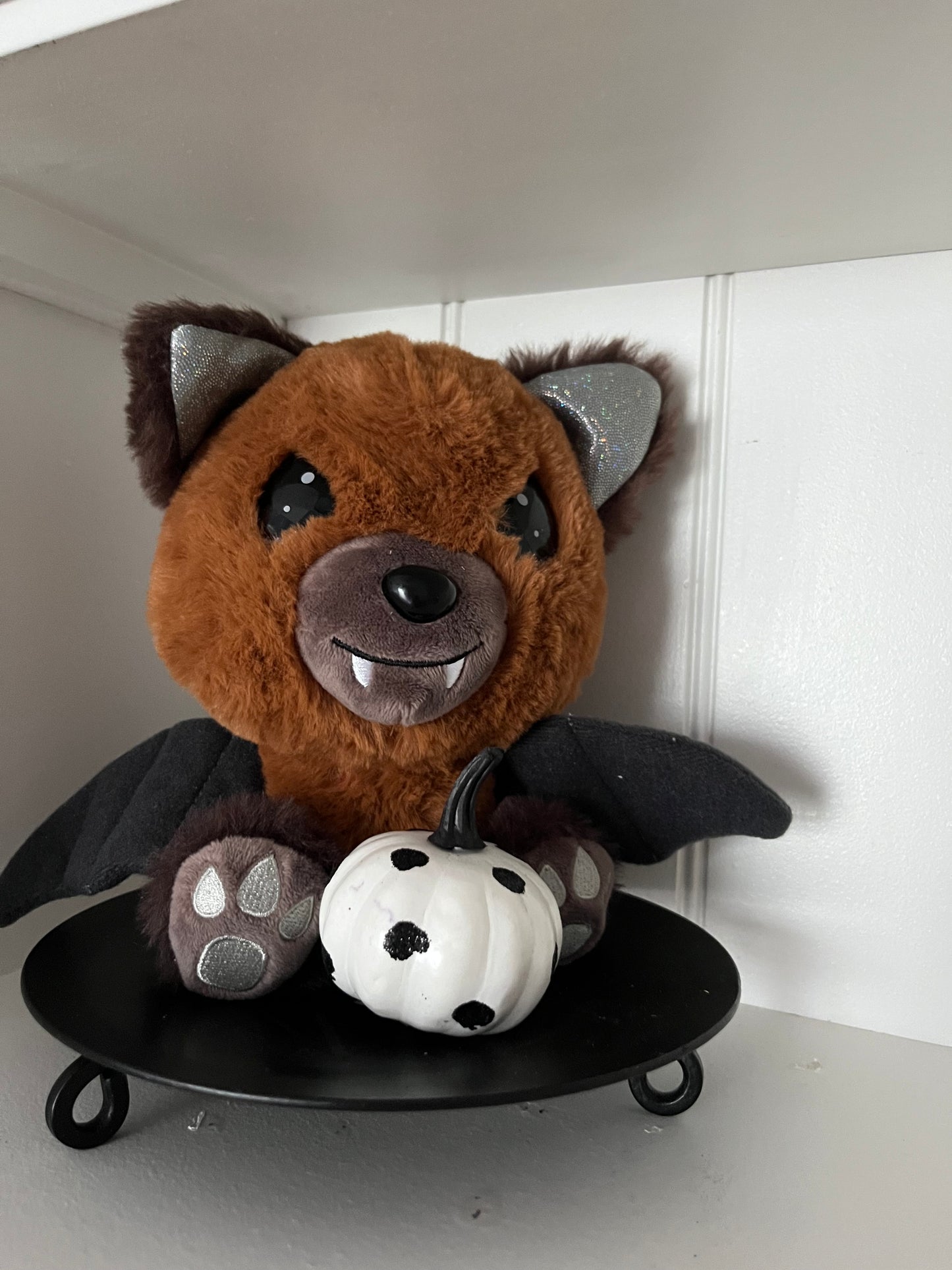 Plush Vampire Bat Toy with Silver Sparkle Ears – Soft Halloween Critter Plush  Precious Moments (Contemporary)