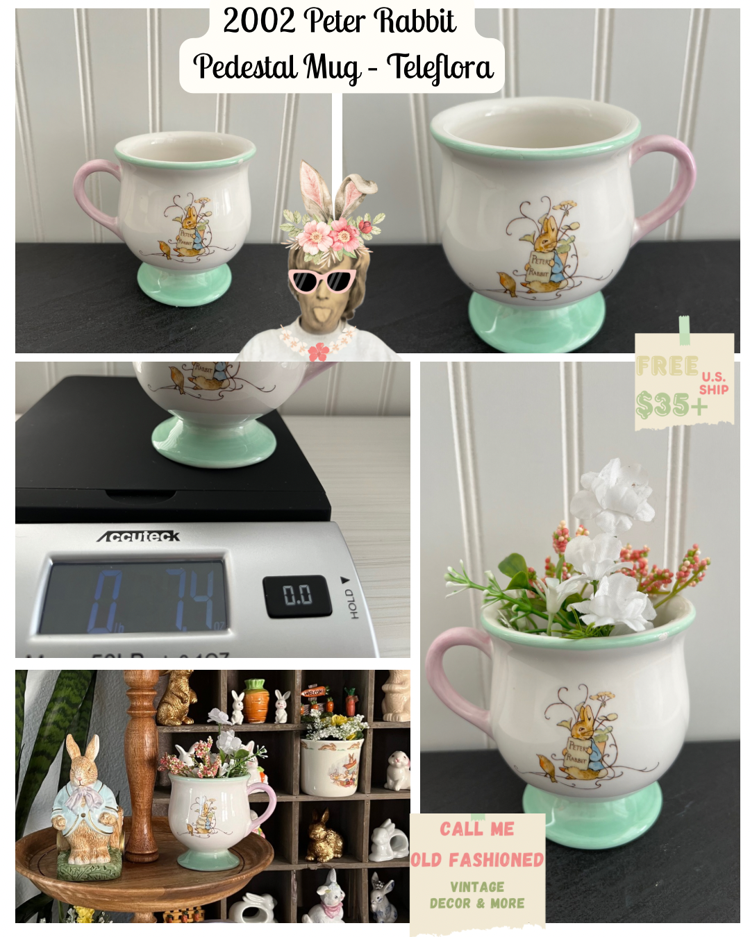 2002 Peter Rabbit Pedestal Mug – Teleflora Beatrix Potter-Inspired Ceramic Cup